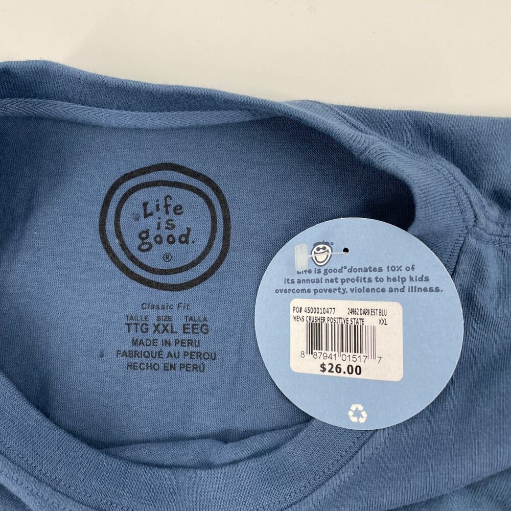 NWT Life Is Good XXL Mens Classic Fit Crusher Tee "Positive State" Graphic Blue - Picture 3 of 8